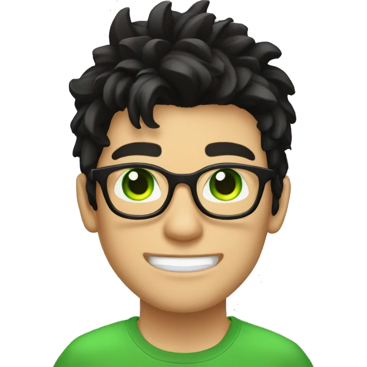 white young guy messy black hair round glasses bright green eyes lightning shaped scar on forehead emoji
