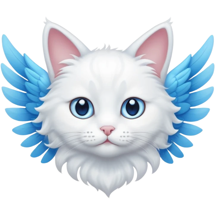 a white, little cat with blue eyes and wings emoji