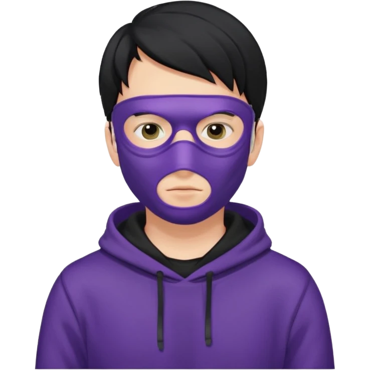 white man with black hair and black hoodie violett face mask thats covering the eyes emoji
