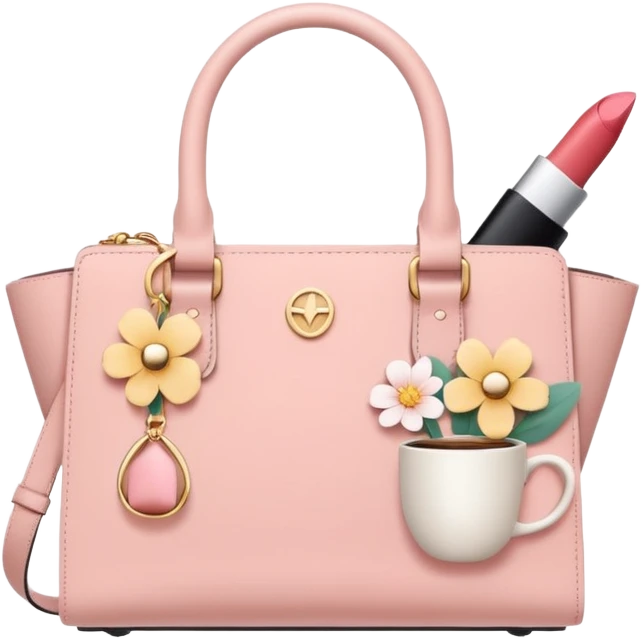 Minimal feminine icon representing girls’ lifestyle, subtle elements of lipstick, coffee cup, flower, handbag merged into one simple symbol, pastel color palette, flat design, modern and friendly, social media–ready. emoji