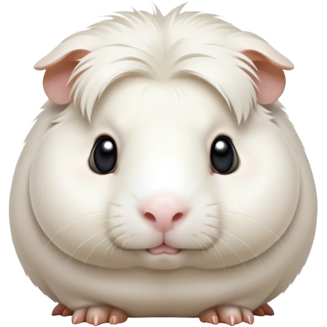 Cinematic Noble White Guinea Pig Portrait Emoji, Poised and regal, with a compact, chubby build and a pristine, well-groomed pure white fur, deep-set soulful dark eyes, Simplified yet sharp and sophisticated features, highly detailed, glowing with a soft, dignified glow, high shine, intelligent and sweet, stylized with an air of gentle purity, focused and attentive, soft glowing outline, capturing the essence of a watchful and confident little companion, so majestic it feels as though it could scurry out of the screen with effortless authority! emoji