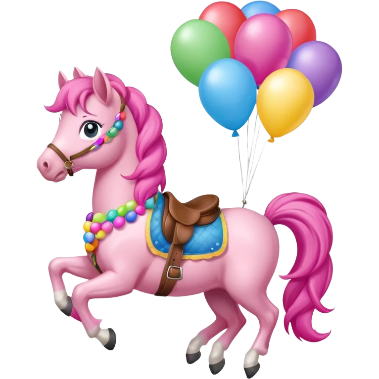 pinky pie holding colorful balloons tied to its saddle, looking cheerful. emoji