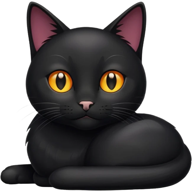 Black cat laying down purring emoji