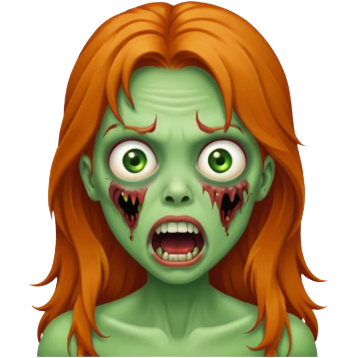 Green Zombie ginger long hair girl with mouth open horror  emoji