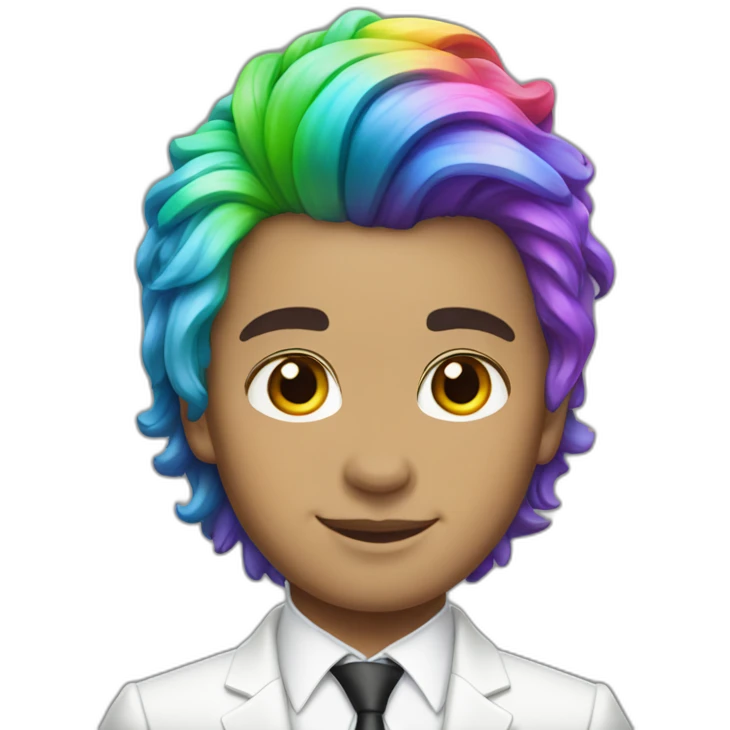 Posh-boy-with-white-suit-and-rainbow-unicorn-hair emoji