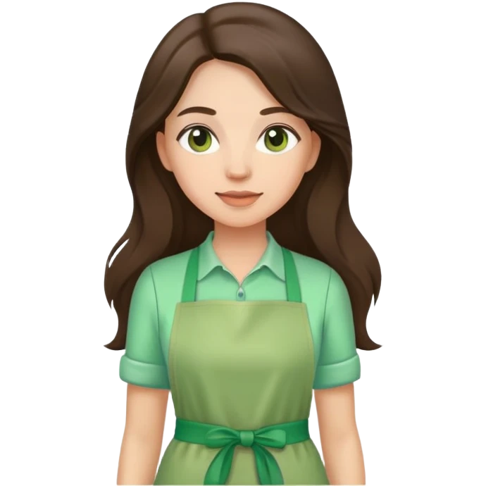 Brunnete long hair lady with a light green apron just the apron emoji