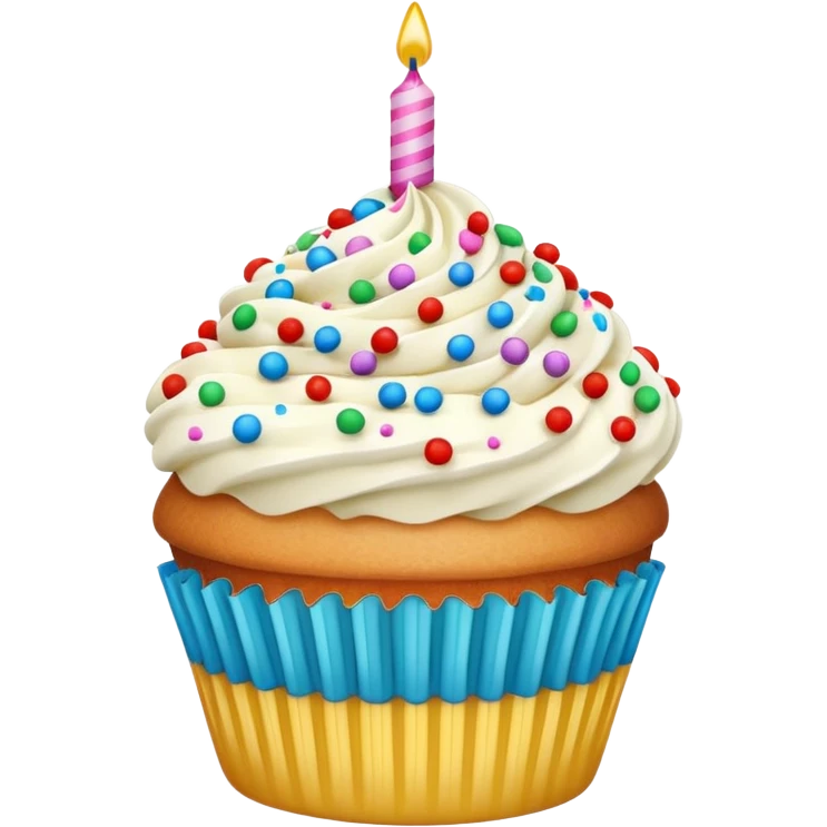 birthday cupcake with white cream, and colorful sprinkles on the top. IOS emoji style. emoji