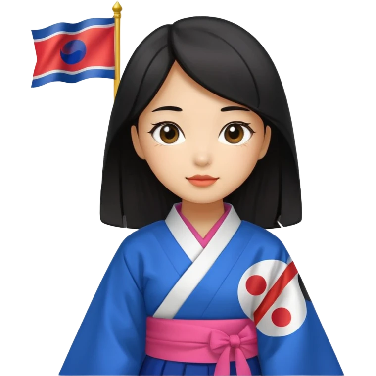 black hair girl with colorful hanbok holding south korea flag with white background emoji