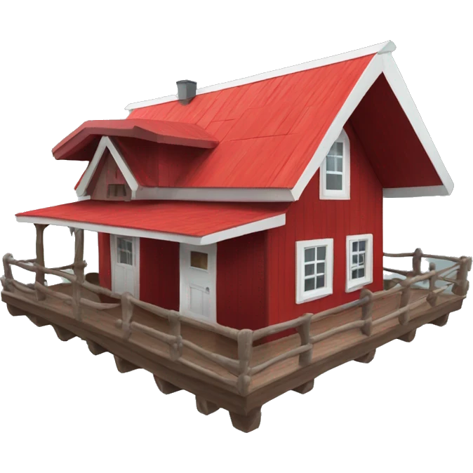 Red wooden cabin with White roof  emoji