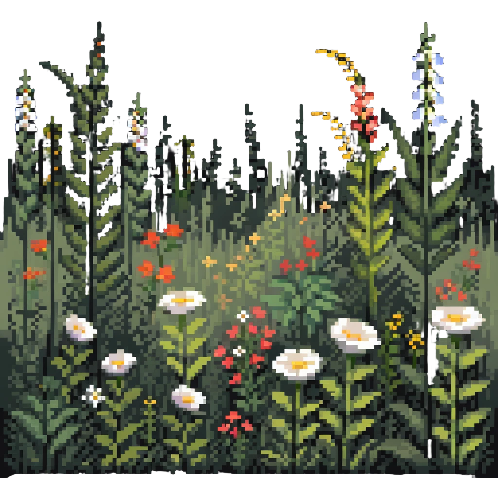 summer meadow with tall grass and flowers swaying in a gentle breeze emoji