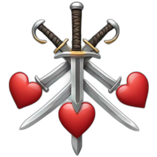 Two cross swords with 2 hearts around  emoji