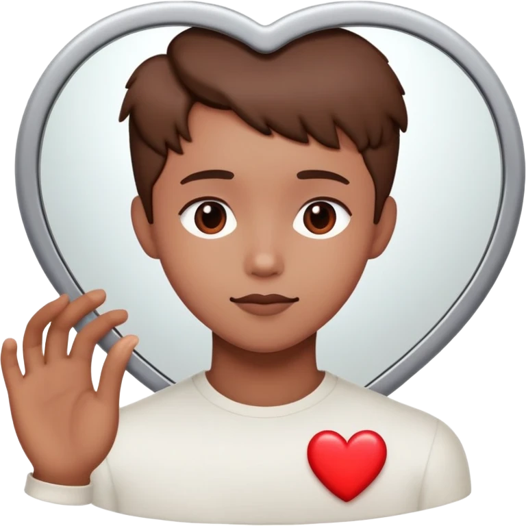 Person looking in mirror with heart for 'Love Yourself' song emoji