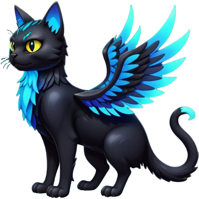 Black Dark Nocturnal Neon-glowing Abyssal Nightly Abyss-Cat-Gryphon-Fakémon Creature (full body) emoji