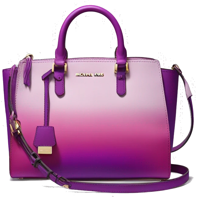 Realistic isolated magenta to purple ombre Michael kors satchel purse without a strap. emoji