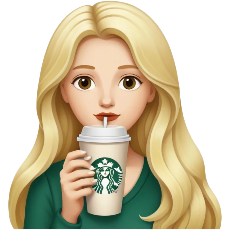Long blonde model sipping one Starbucks coffee emoji