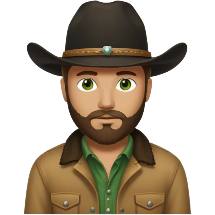 yellowstone dutton ranch cowboy with beard and green eyes, black cowboy hat, black t-shirt and tan jacket emoji