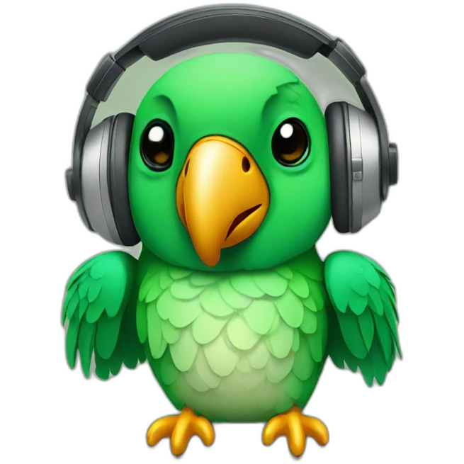 Parrot with headphones with microphone emoji