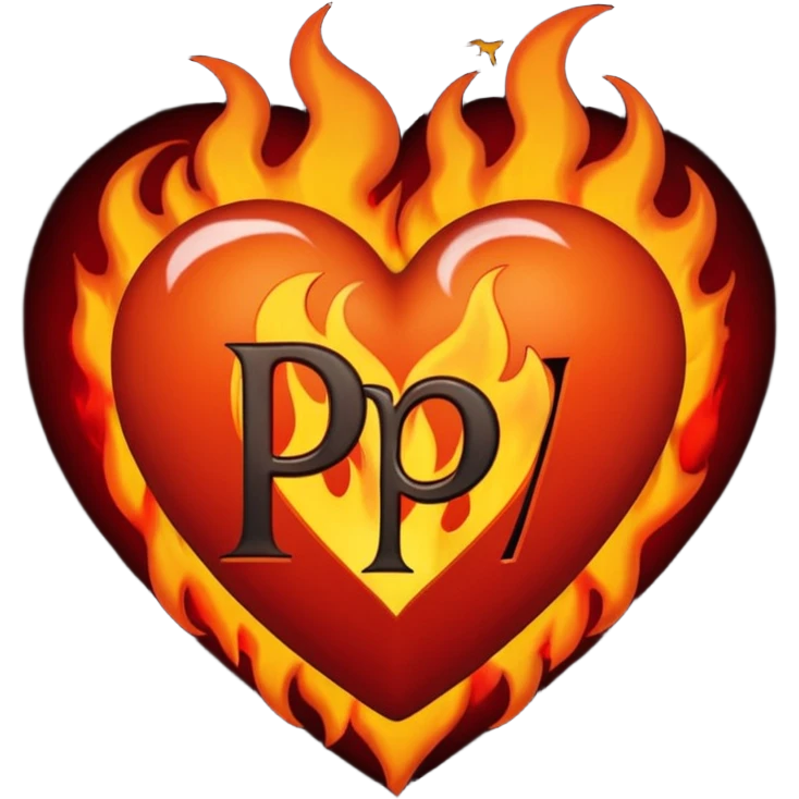 Can you make a dark orange heart with a dark red letter in the middle in a gothic style, the letter is P, I also want it to have some flames emoji