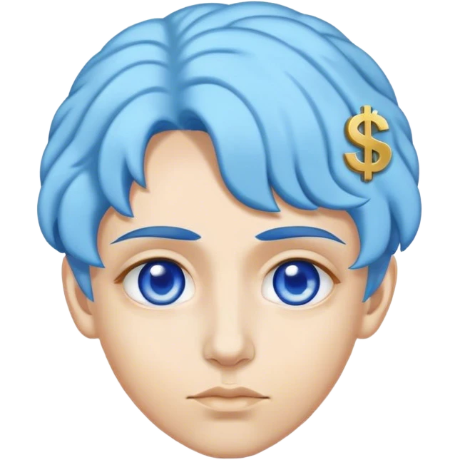 Face with hair that is blue brain and eyes that are dollars emoji