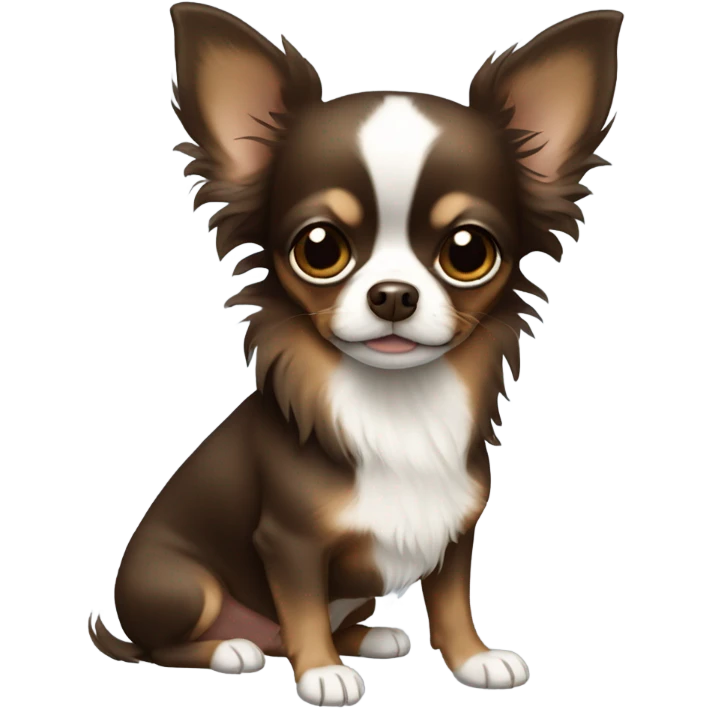 Dark brown long haired chihuahua with white chin and neck emoji