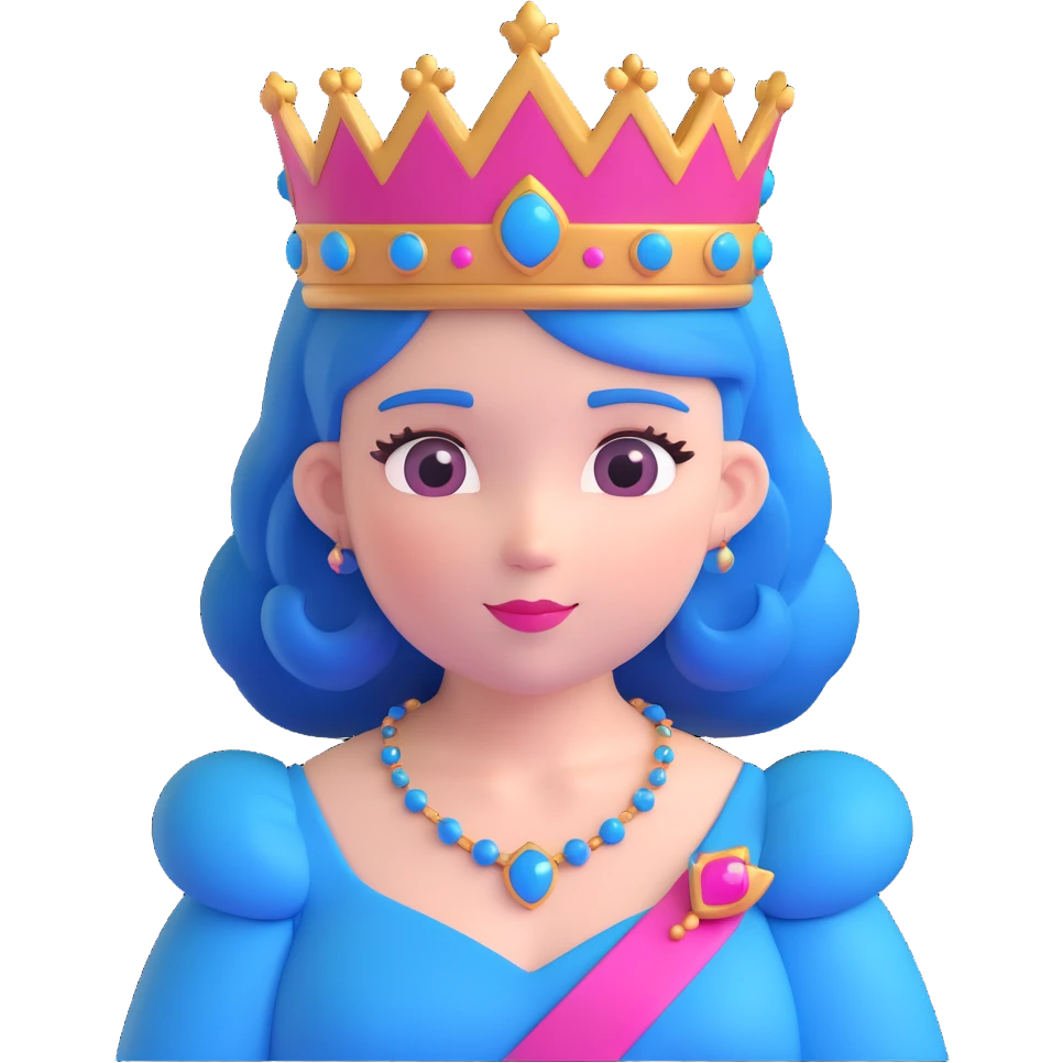 adorable queen with pink and blue hair and a queen crown emoji