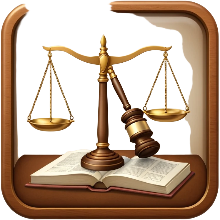 An icon featuring a gavel, legal scales, and a law book, symbolizing the study of law. The design includes a courthouse silhouette in the background, representing justice and legal systems. Transparent background highlights the principles of law and legal practice. emoji