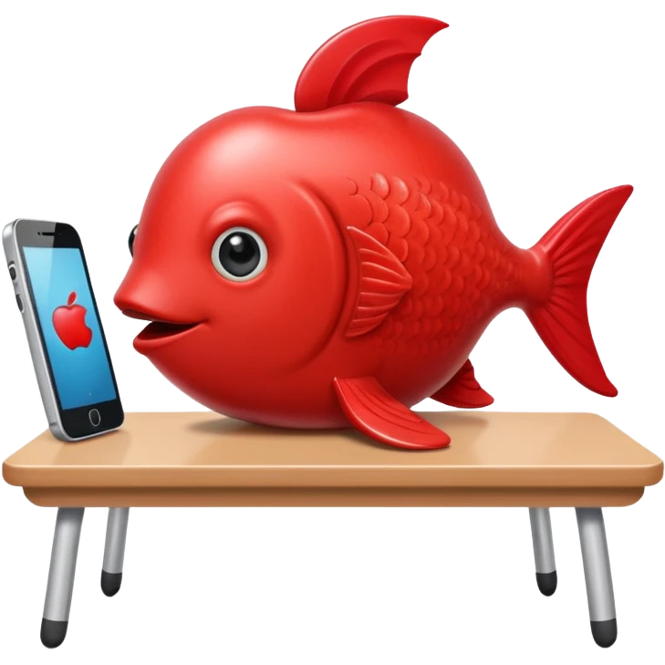 emoji stile apple di un pesce su un banco scolastico che gioca con il telefono perché si sta annoiando  emoji