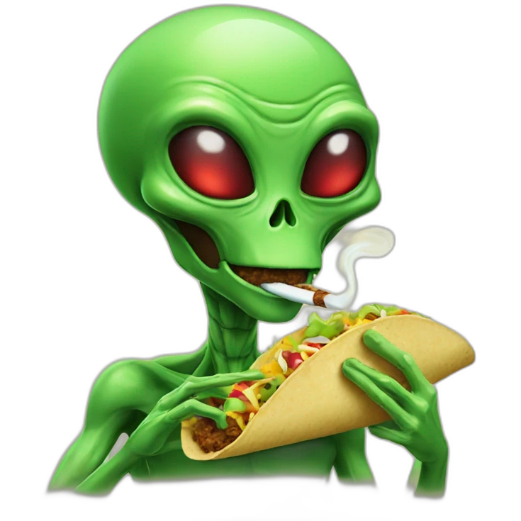 Alien smoking a taco emoji