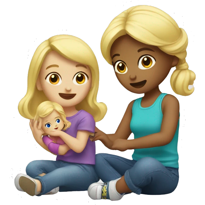 blonde women playing with blonde child with toys emoji