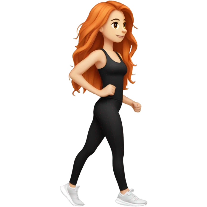 beautiful fair skin red orange long hair white girl cardio black leggings black top beautiful girly full body workout walking headphones side profile emoji