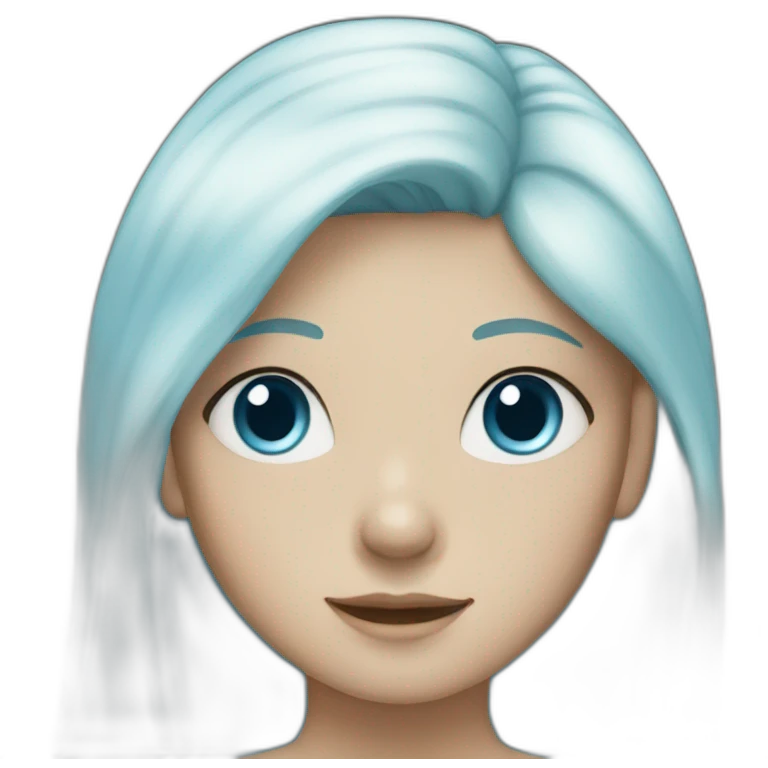 A young girl with long light blue hair and blue eyes. emoji