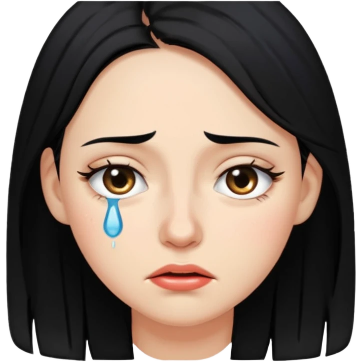 A woman in her late 20s with black hair with tears in her eyes and a look of hunger emoji