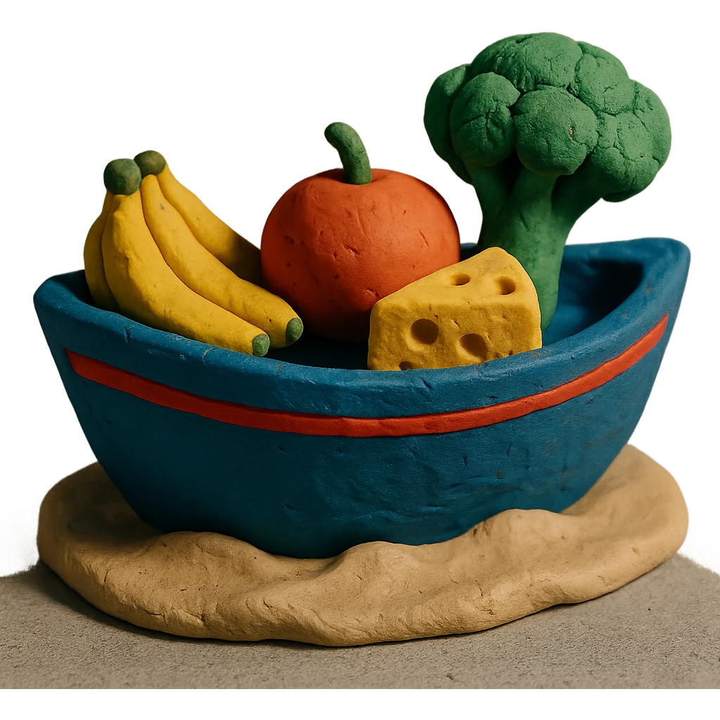 claymation style boat with food emoji