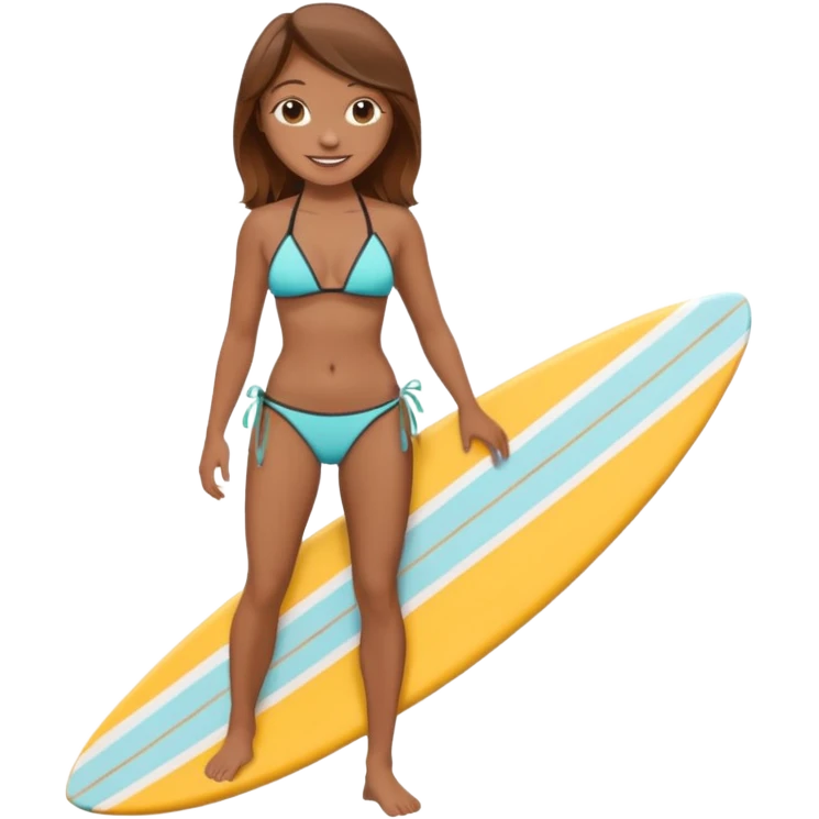 girl brown hair in bikini with surfboard emoji