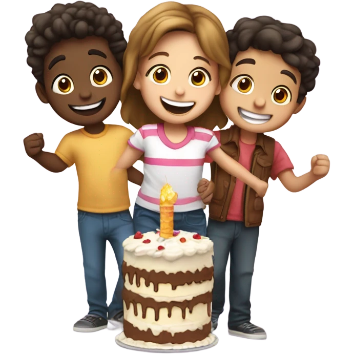 A boy on each end with a girl in the middle  celebration Happy Birthday emoji