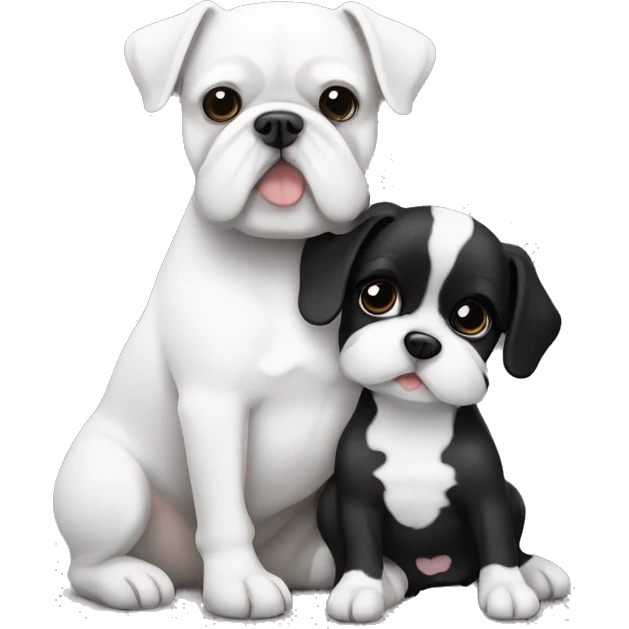 Black and white french bulldog and bichon frise hugging emoji