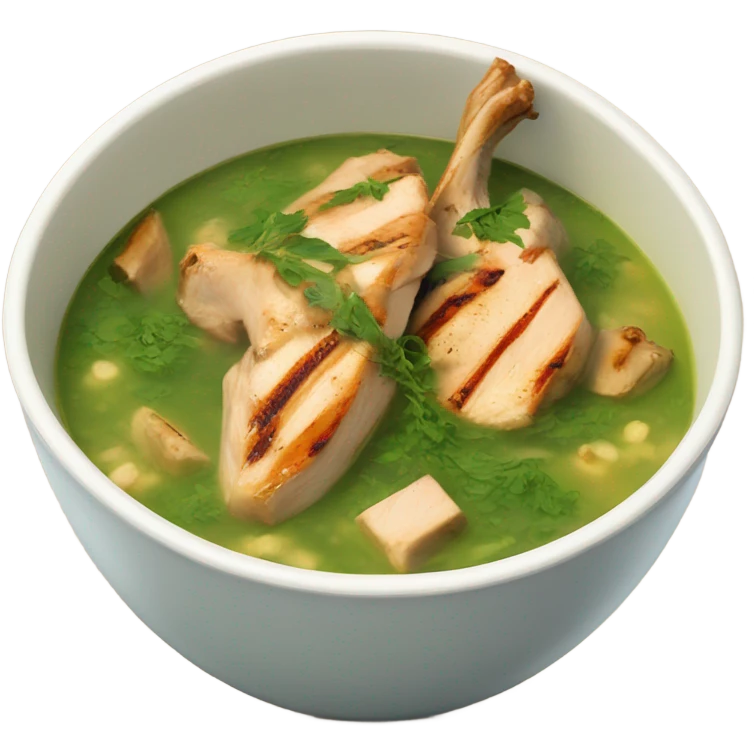 Molokhia soup in a bowl with grilled chicken ontop emoji