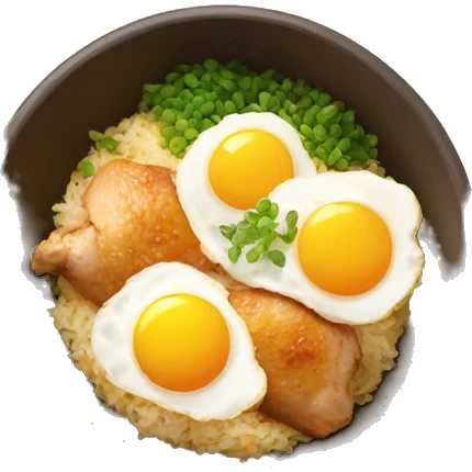 chicken thigh rice bowl with two eggs emoji