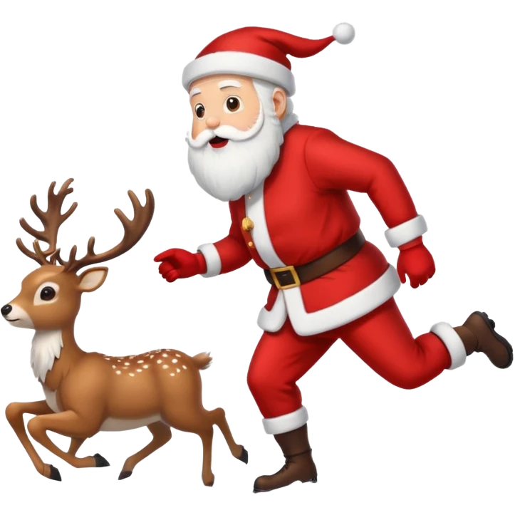 Santa chasing a deer emoji