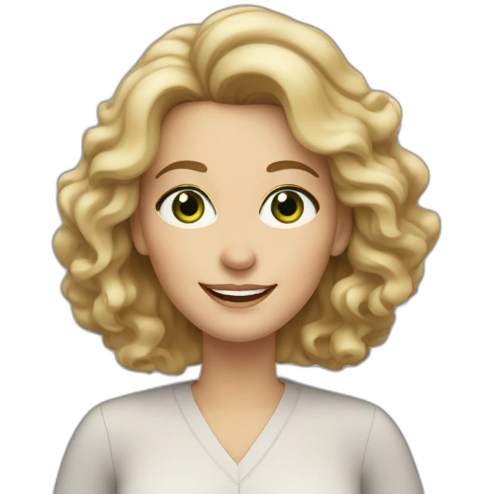 middle aged woman with blond and brown wavy hair, green eyes and a smile wearing hoop earrings emoji