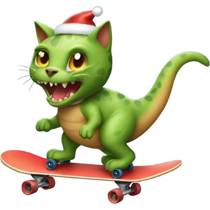 Cat riding a skateboard and a Christmas dinosaur  emoji