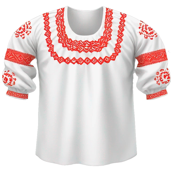  Shirt  vyshyvanka, white with red round embodiary on sleeves emoji