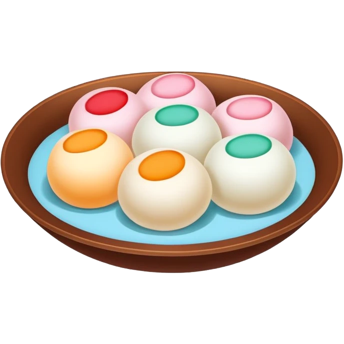 Winter Solstice Tangyuan with colorful appearance for Dongzhi Festival, simplified emoji style with bold outlines and bright colors, cartoon style traditional winter dessert emoji