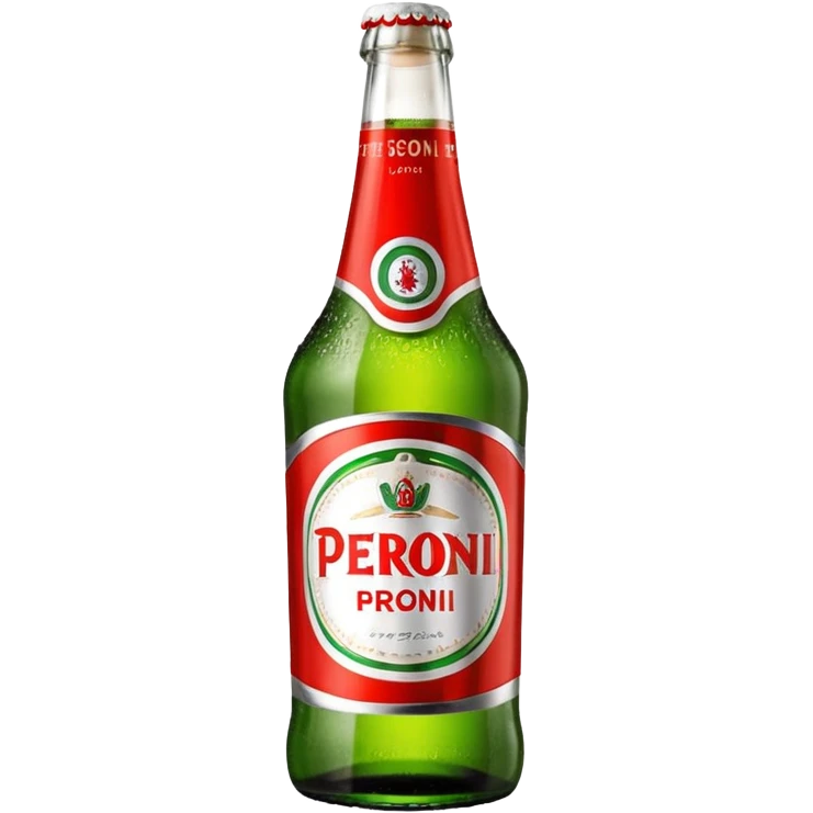 Glass bottle Peroni with red marketing tape and a brown glass bottle color emoji