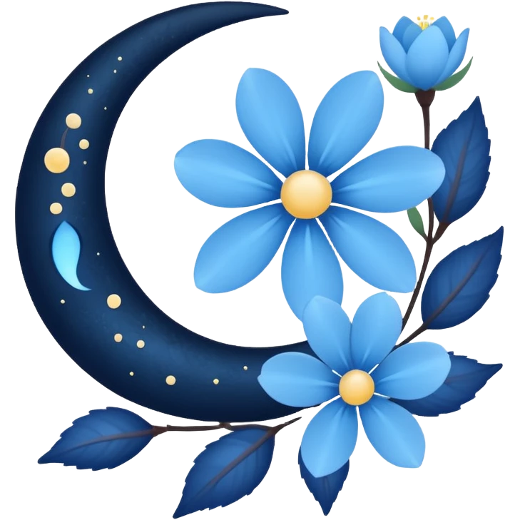 mitnight-colored New Moon with light blue blossom emoji