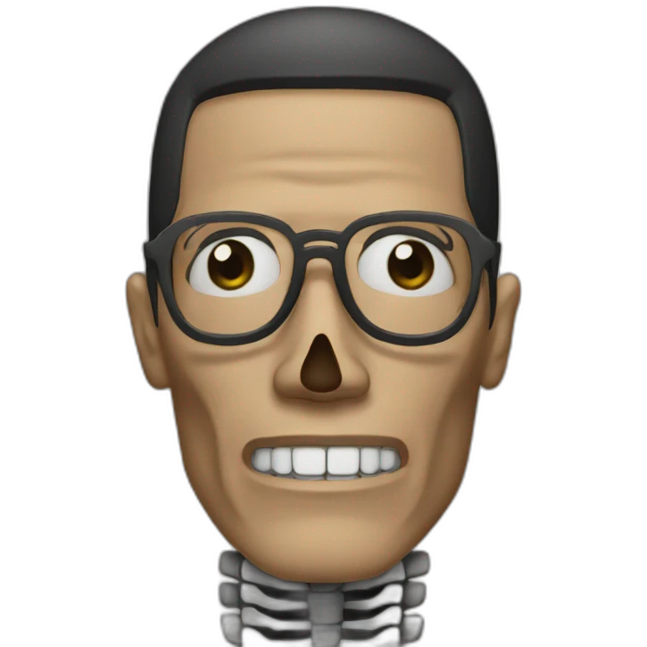Gustavo Fring with half of his face normal and half of it as a skeleton emoji