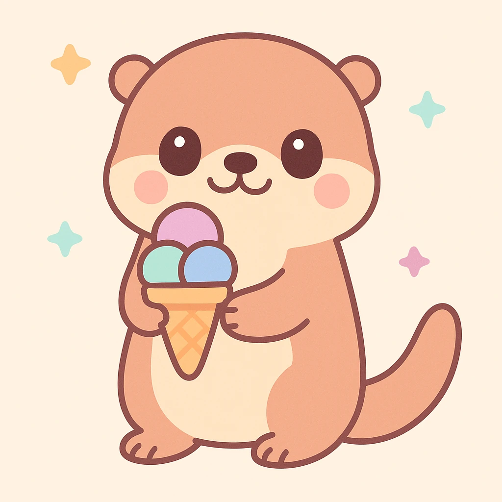 cute otter with ice cream emoji