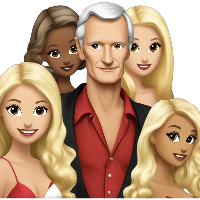 Young Hugh Hefner with 4 beautiful blondes emoji