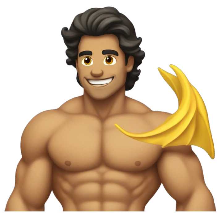 Tan muscular merman with yellow mermaid tail and dark hair emoji