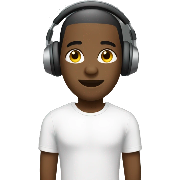 A green buzz cut black man wearing headphones with a white tee shirt emoji